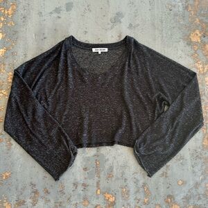 Joah Brown Cropped Slouchy Wide Sleeve Pullover